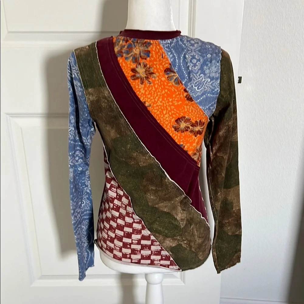 NWOT Free People Patchwork Long Sleeve Top Small / Medium - Picture 5 of 8